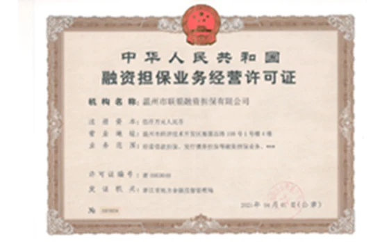 联银担保资质荣誉 1